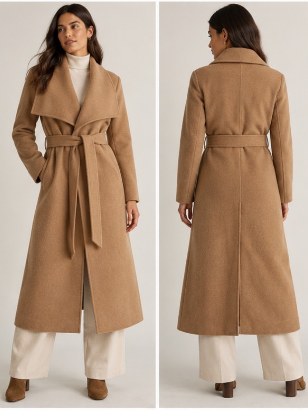 NWT Quince Double Faced Merino Wool Draped Collar Wrap Coat Caramel Large 1188